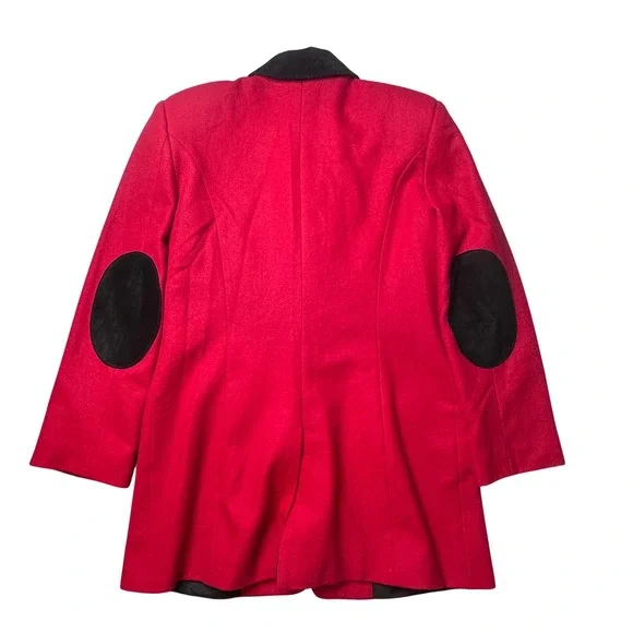 Vintage International Scene Blazer Womens 7/8 Red Wool Blend Coat Leather Trim - Picture 2 of 10